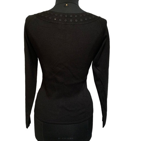 Dana Buchman Black Top Long Sleeve Grommet Detail Neckline Size Medium - Picture 5 of 8